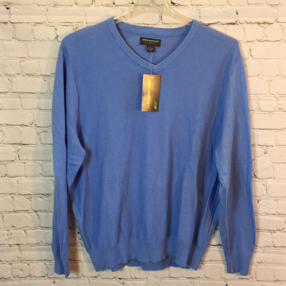 NWT John Bartlett Sweater Blue V Neck Sweater  Long Sleeve XL